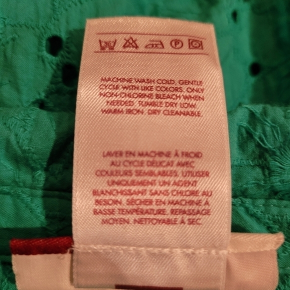 COLLECTION BY JENNIFER MOORE Eyelet Cut-Out Button-down Shirt, Green, Size 10P - Picture 9 of 11